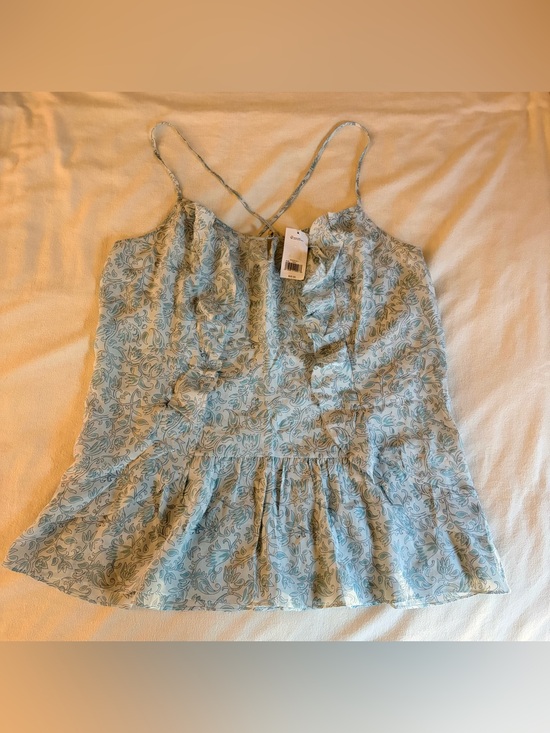 Banana Republic Tops - NWT Banana Republic 100% Silk Blue Floral Ruffle Tank Top Camisole Large